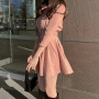 Dresses Women Solid Folds Slim Elegant Sexy 5 Colors Ulzzang Female A-Line Mini Stylish Puff Sleeve Simple Daily Summer Casual