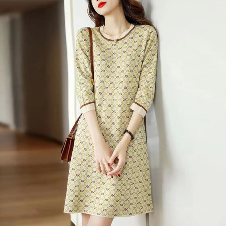 Summer Autumn New Round Neck Casual Fashion Dresses Print Temperament Dress Ladies All-match Loose Robe Femme Vestidos De Fiesta