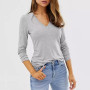 94% Cotton Woman T-Shirt Casual Long Sleeve Tees V-Neck Streetwear Top Harajuku Basic Woman Clothes