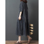 Summer New 2022 Korean Fashion Oversized Loose Long Dress Women's Casual V-neck Middle Sleeve Denim Dress Vintage Elegant Robe