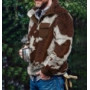 Plaid Plush Jacket Mens Fall Winter Turn-down Collar Pullover Jackets Rib Sleeve Plus Size Loose Mens Clothing