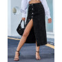 DUYIT Women's INS Wind Side Buttons Irregular Slits Sexy Personality High Waist Half-Length Skinny Denim Long Skirt