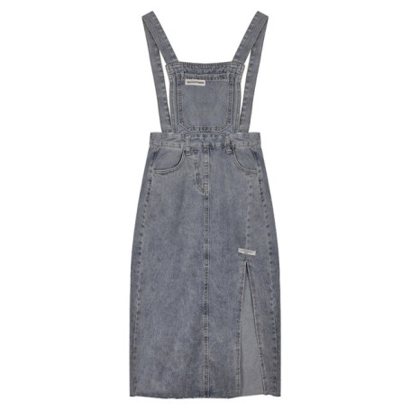 Korea Fashion Suspender Women's Vintage Slim Long Denim Dress Sexy Blue Midi Stundress Lady Braces Slit Dress Streetwear
