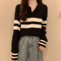 Yasuk Spring Autumn Fashion Casual T-Shirts Lapel Collar Pullover Women's Loose Tees Simple Splicing Solid Soft Knitted Sweater