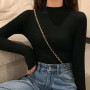 Yasuk Spring Autumn Winter Fashion Woman Solid Casual  Simple Soft Pullover Turtleneck Women's Loose Slim Knitted Velvet Sweater