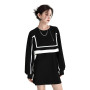 2023 autumn black hoodie dress French design sense niche foreign air age reduction fake two skirts