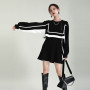 2023 autumn black hoodie dress French design sense niche foreign air age reduction fake two skirts