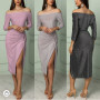 Autumn/Winter 2023 New Amazon ebay Russian off shoulder split stretch dress dress