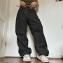 Casual Joggers Tech Pants Women Vintage Hip Hop Low Waist Solid Baggy Trousers Y2K Streetwear Drawstring Wide Leg Cargo Pants