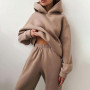 Two Piece Sets Women Tracksuit Winter Fleece Solid Long Sleeve Hoodies Jogger Pants Suits Female Casual Fashion Loose Sportswear