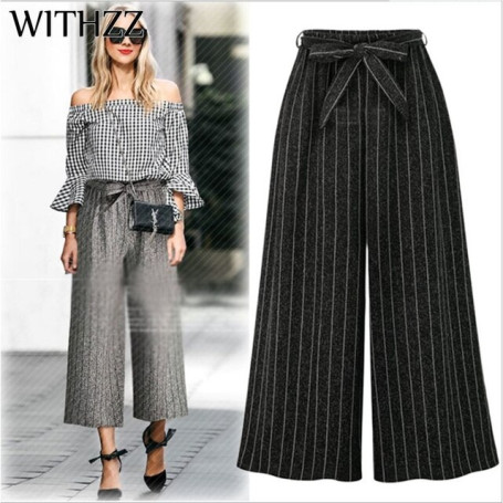 Autumn Winter Women's Woolen Bow Nine Points Wide Leg Pants Casual  Trousers for Women Harem Camo Breeches Joggers