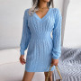 High Quality Knitted Dress For Women 2022 Autumn Fashion Sexy Mini Sweater Dress Long Sleeve Tight Waist Evening Party Dresses