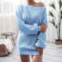 Mini Dress For Women 2022 Autumn Chic and Elegant Loose Knitted Solid Evening Party Short Dress Long Sleeve Skirt Sweater Dress