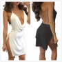 Gothic Black Sexy Women Low Halter Neck Black White Velvet Split Slim Dress Goth Female Spaghetti Straps Mini Dresses