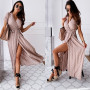 Boho Polka Dot Long Dresses Women Split Short Sleeve Summer Casual Dress Streetwear Black Maxi Dress Vestidos 2021