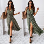 Boho Polka Dot Long Dresses Women Split Short Sleeve Summer Casual Dress Streetwear Black Maxi Dress Vestidos 2021