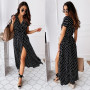 Boho Polka Dot Long Dresses Women Split Short Sleeve Summer Casual Dress Streetwear Black Maxi Dress Vestidos 2021