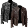 2022 Mens PU Jacket Spring Autumn New Black Brown Mens Stand Collar Coats Biker Jackets Motorcycle PU Leather Jacket