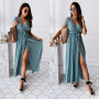 Boho Polka Dot Long Dresses Women Split Short Sleeve Summer Casual Dress Streetwear Black Maxi Dress Vestidos 2021