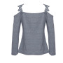 New Top Strap Off Shoulder Lace Stitching Woman Blouse O-neck Sexy Long Sleeves Female Casual Slim Tee Shirts Top