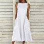 Summer Women Long Dress Solid Sleeveless Pocket Bohemian Dress Women Casual Loose Dresses For Women Party Wear