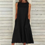 Summer Women Long Dress Solid Sleeveless Pocket Bohemian Dress Women Casual Loose Dresses For Women Party Wear