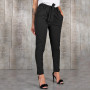 GAOKE Casual Slim Chiffon Thin Pants For Women With Sash High Waist Black Khaki Green Pants Woman Trousers