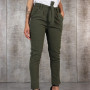 GAOKE Casual Slim Chiffon Thin Pants For Women With Sash High Waist Black Khaki Green Pants Woman Trousers