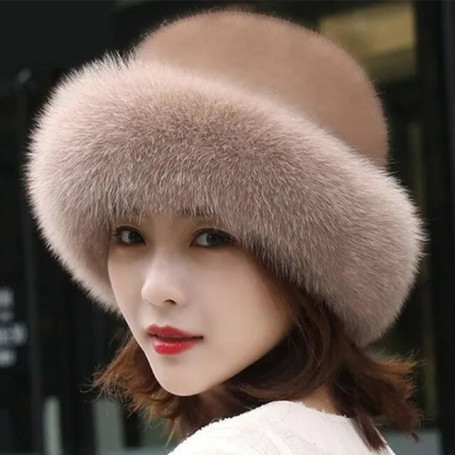 Winter Hat for Women's Imitation Fur Fox Pullover Hat Outdoor Warm Thick Beret Mongolian Princess Ear Protection Cap
