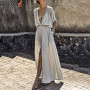 Summer Female Casual Loose Beach Dress Ankle-Length Empire V-Neck Long Split Dresses Vestidos Women Boho Dress Long Maxi Dress