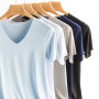 2023 Summer Casual Mens T Shirts Ice Silk Men Short Sleeve V Neck slim Fit Solid Color T-Shirt for Men Casual Male Tees Tops