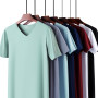 2023 Summer Casual Mens T Shirts Ice Silk Men Short Sleeve V Neck slim Fit Solid Color T-Shirt for Men Casual Male Tees Tops
