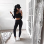 Sexy O Neck Tracksuit Two Piece Set Autumn Winter Long Sleeves Crop Tops And Long Tight Pants 2 Piece Outfits For Women