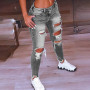 Drawstring Denim Jeans Women Ripped Hole Stretch Jean 2022 Sexy Slim High Waist Ladies  Full Length Pencil Pants