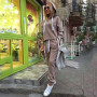 Two Piece women's Solid Hoodie + Trousers Autumn New Fashion Casual Suit Wool And Loose Pants Warm Suit