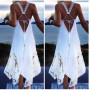 Bigsweety Women Lace Patchwork Sleeveless Backless Dress Summer Sexy Strapless Lace-Up Beach Dress Beachwear Women Lace Vestidos