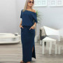 Hot Sale Women Boho Maxi Dress Sexy Summer Short Sleeve Side Slit Loose Evening Party Long Beach Dress with Pocket Vestidos