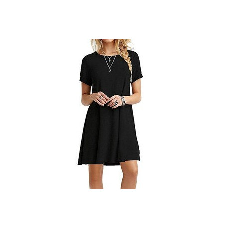 Summer Women O Neck Short Sleeve Short Dress Ladies OL Vintage Party Solid Casual Loose Dresses Vestidos Female Size