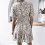 Women Dresses Summer Sexy V Neck Floral Print Boho Beach Dress Ruffle Short Sleeve A Line Mini Dress Wrap Sundress Robe