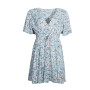 Women Dresses Summer Sexy V Neck Floral Print Boho Beach Dress Ruffle Short Sleeve A Line Mini Dress Wrap Sundress Robe