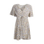 Women Dresses Summer Sexy V Neck Floral Print Boho Beach Dress Ruffle Short Sleeve A Line Mini Dress Wrap Sundress Robe