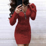 Autumn Women's Fashion Zipper Long-Sleeves Knitted Dress Winter Woman Sexy Ladies Elegant Comfortable Party Dresses
