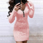 Autumn Women's Fashion Zipper Long-Sleeves Knitted Dress Winter Woman Sexy Ladies Elegant Comfortable Party Dresses