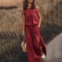 Summer Casual Dress Women Sleeveless Long Maxi Dress Sexy Side Slit Designer Style Fashion Sundress Female Solid Loose Dress