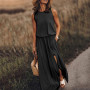 Summer Casual Dress Women Sleeveless Long Maxi Dress Sexy Side Slit Designer Style Fashion Sundress Female Solid Loose Dress