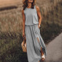 Summer Casual Dress Women Sleeveless Long Maxi Dress Sexy Side Slit Designer Style Fashion Sundress Female Solid Loose Dress