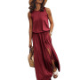 Summer Casual Dress Women Sleeveless Long Maxi Dress Sexy Side Slit Designer Style Fashion Sundress Female Solid Loose Dress