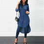 2022 Spring Fashion Denim Blue Dress Women Casual Lapel Long Sleeve Long Shirt Vestido Elegant Work OL Sundress