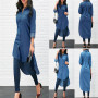 2022 Spring Fashion Denim Blue Dress Women Casual Lapel Long Sleeve Long Shirt Vestido Elegant Work OL Sundress