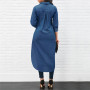 2022 Spring Fashion Denim Blue Dress Women Casual Lapel Long Sleeve Long Shirt Vestido Elegant Work OL Sundress